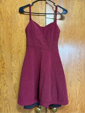 City Studio Burgundy Glitter Fit-and-Flare Mini Dress